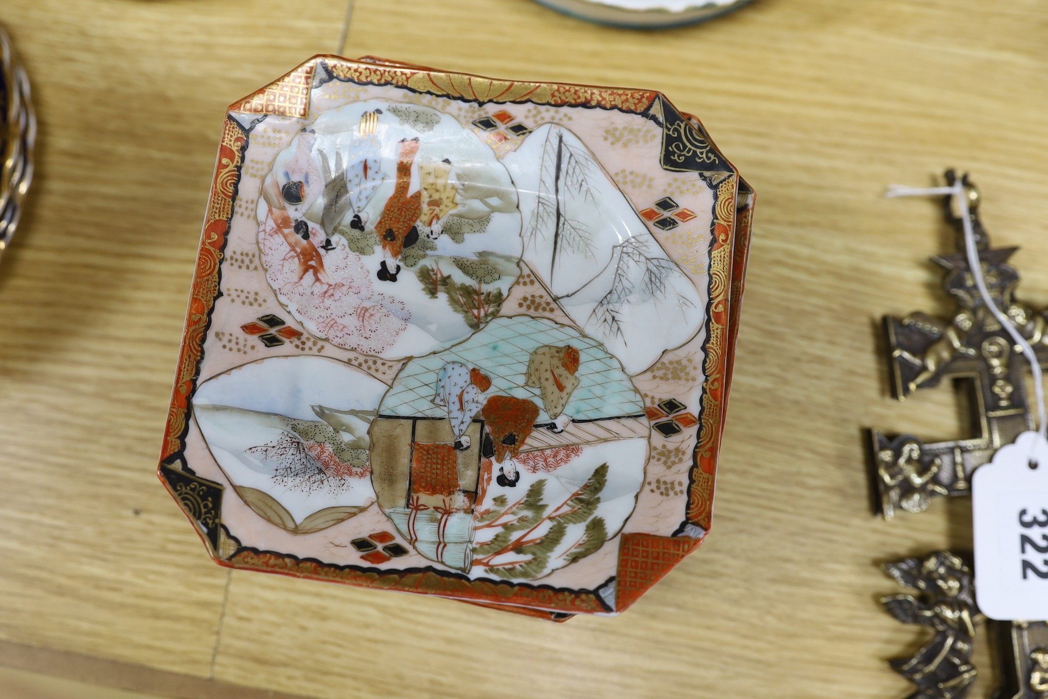 A pair of Victorian bone china figural dishes, an Imari pattern teaset, together with other wares